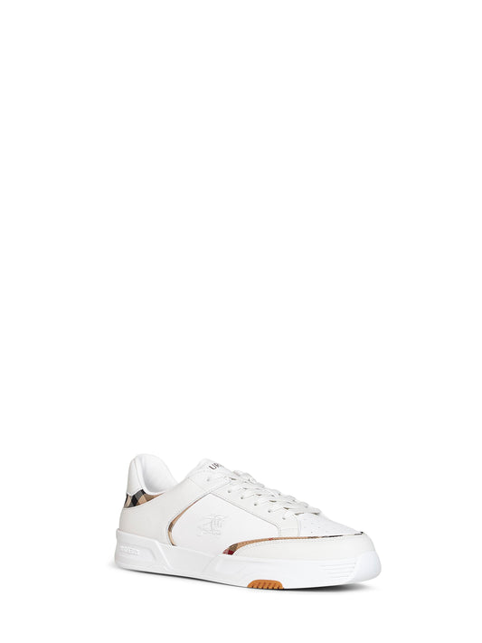 White and archive beige leather and nylon Harrow sneakers