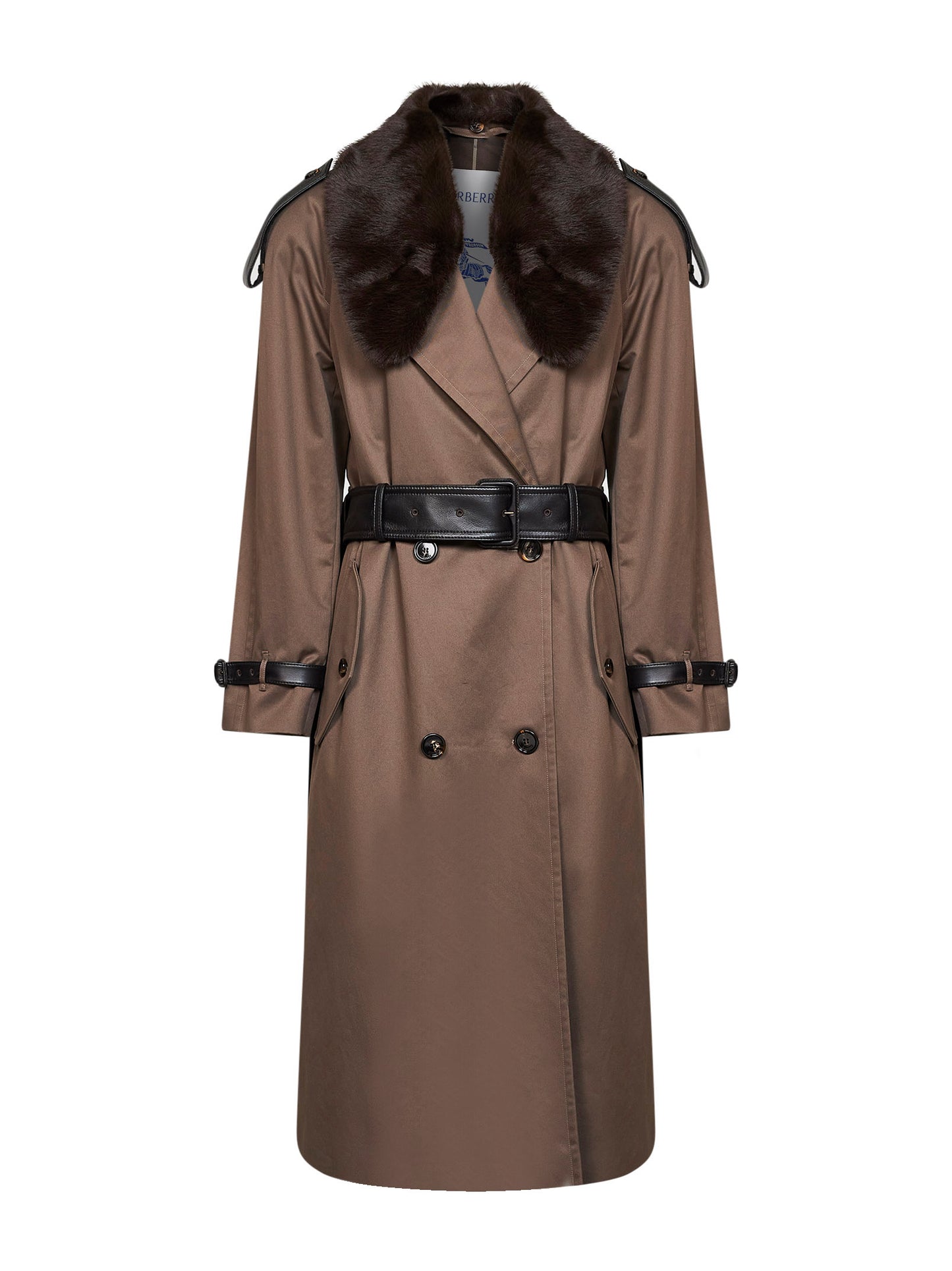 Sepia brown gabardine Roseville long trench coat