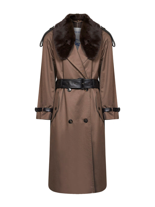 Trench lungo Roseville in gabardina marrone seppia