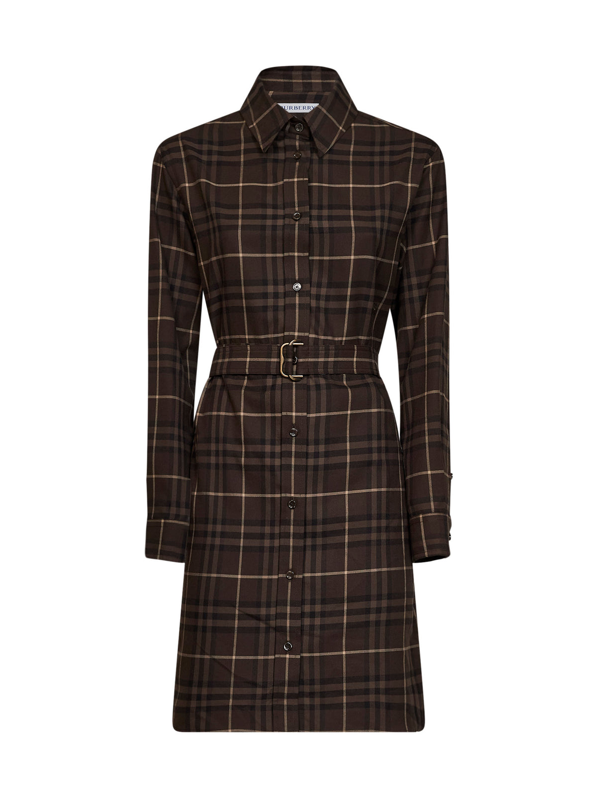 Brown Check flannel belted shirt dress
