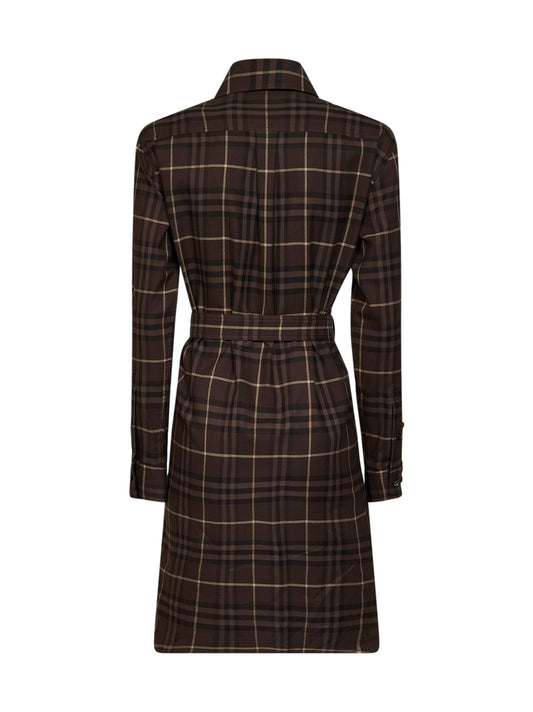 Abito chemisier con cintura in flanella Check marrone