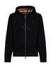 Black cotton zip-up hoodie with Check-lined hood