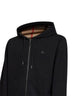 Black cotton zip-up hoodie with Check-lined hood