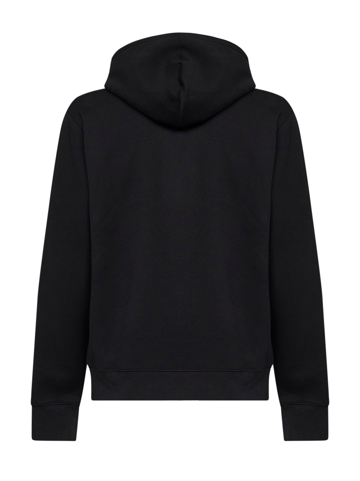 Black cotton zip-up hoodie with Check-lined hood
