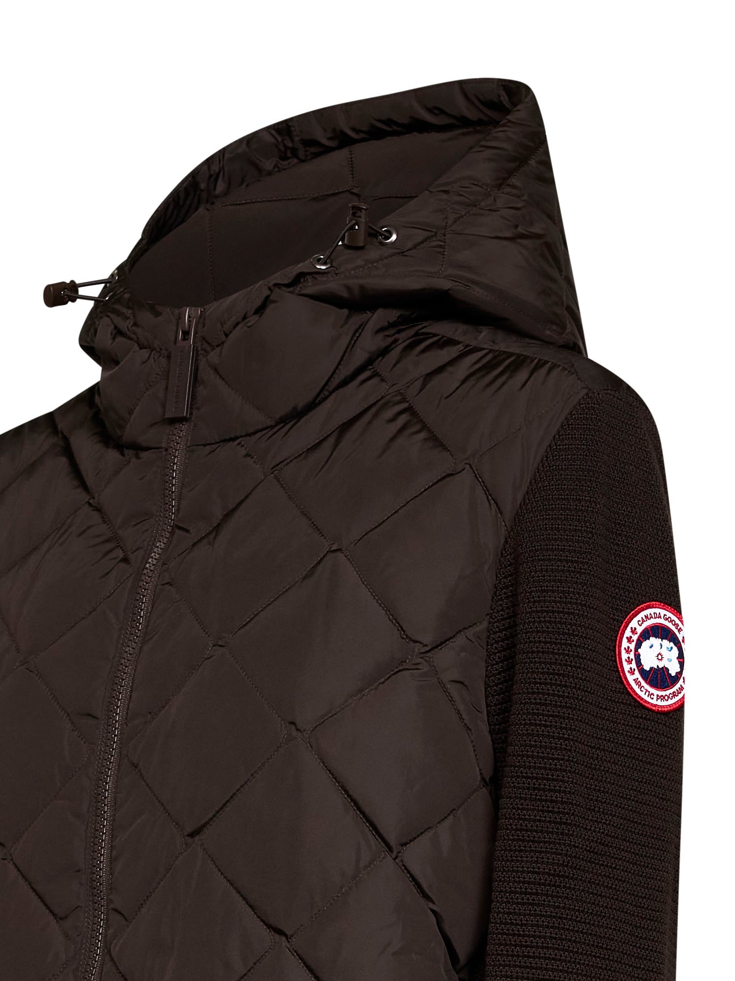 Brown hooded HyBridge® hybrid padded jacket