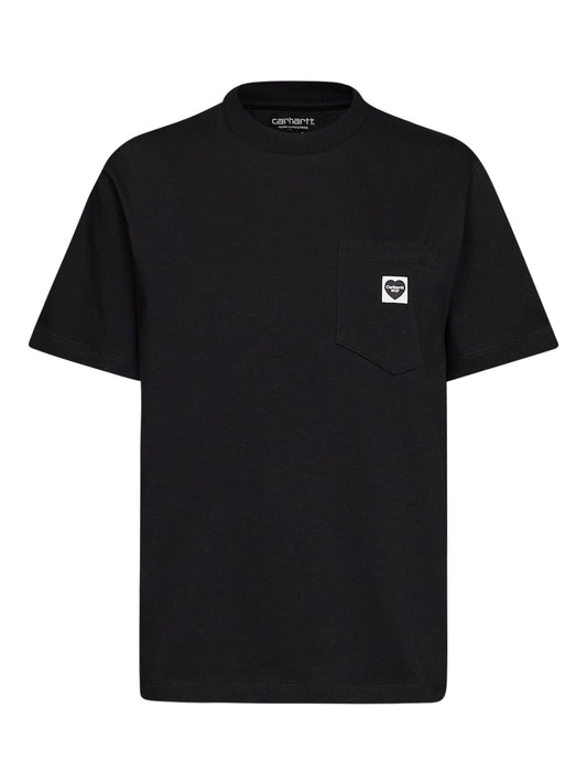 Black Women's S/S Pocket Small Heart T-shirt