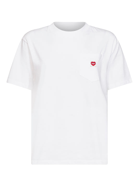 White Women's S/S Pocket Small Heart T-shirt