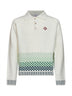 White bouclé knit Check long-sleeved polo shirt