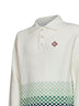 White bouclé knit Check long-sleeved polo shirt