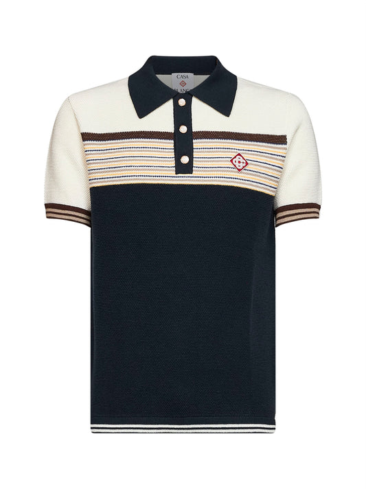Multicolor striped wool-blend knit Café Culture polo shirt