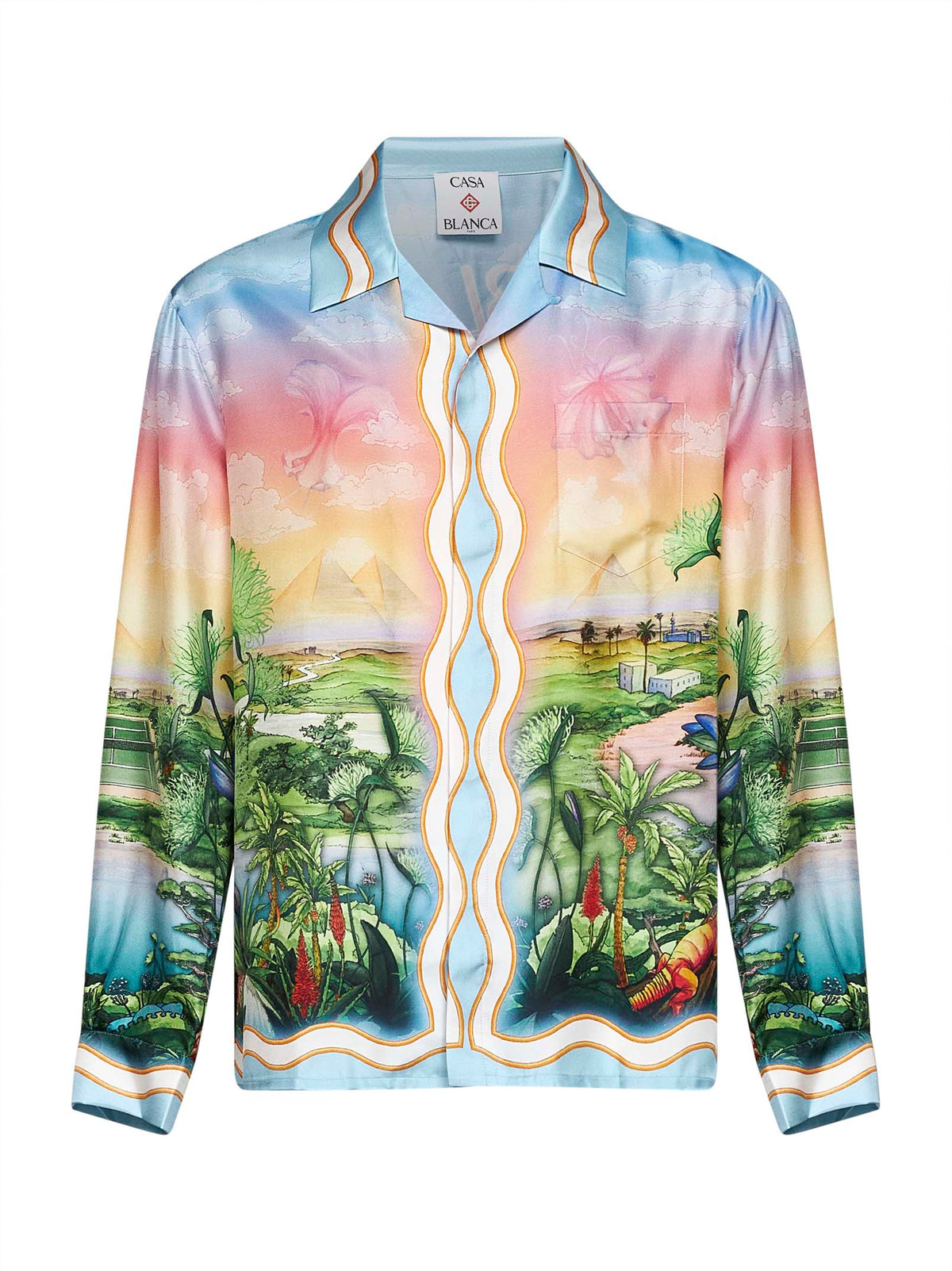Camicia a maniche lunghe Tennis Club in twill di seta stampato