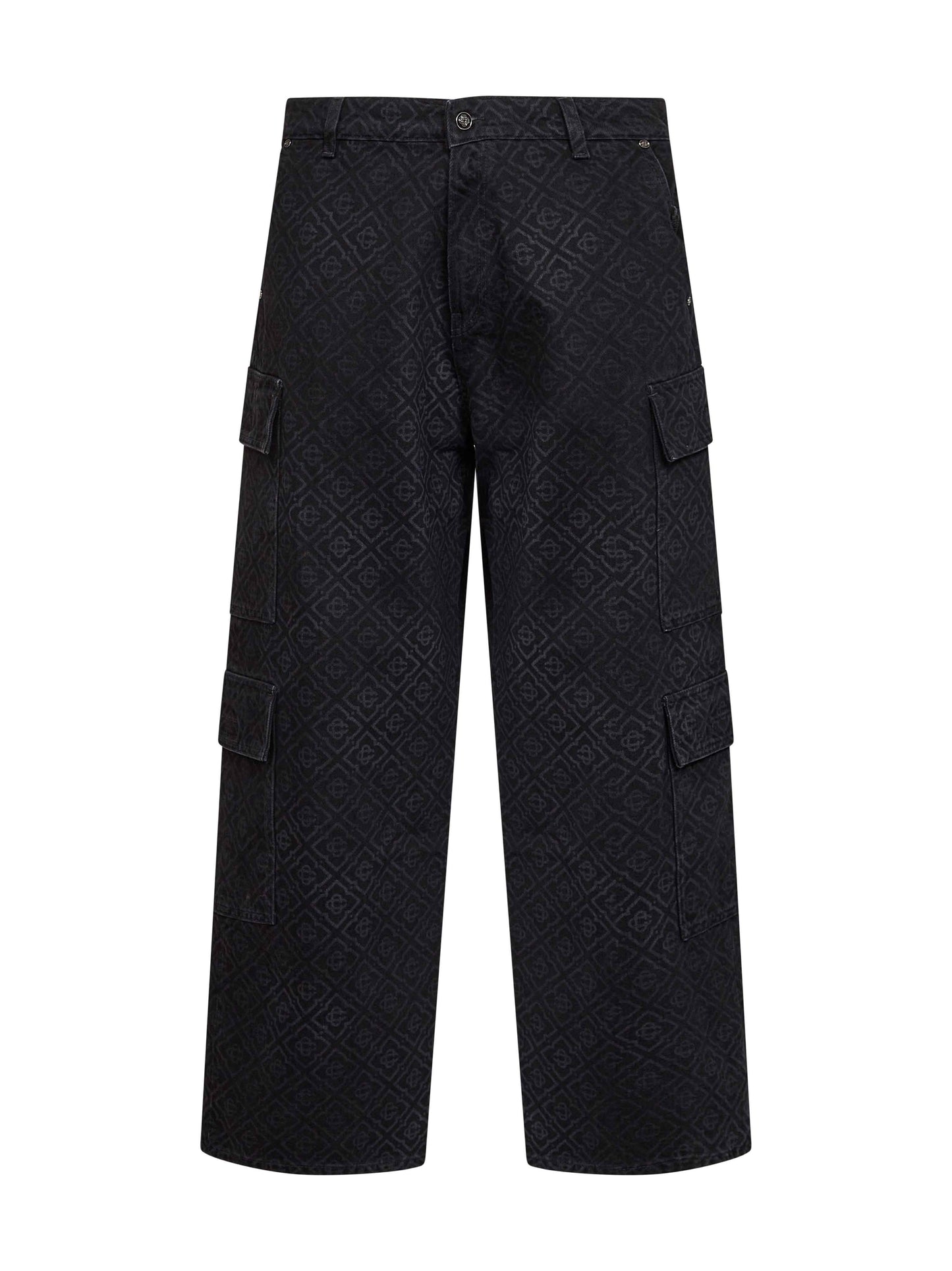 Black cotton denim Monogram cargo jeans