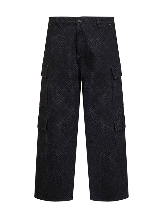 Jeans cargo Monogram in denim di cotone nero