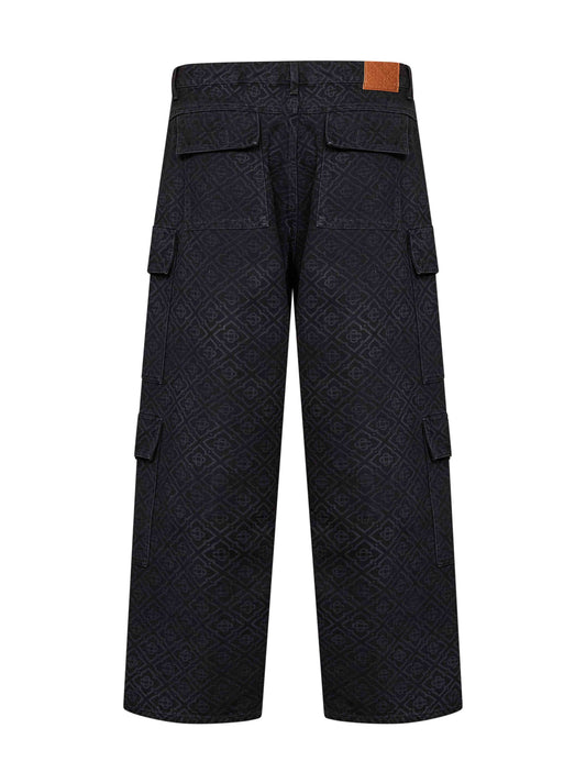 Jeans cargo Monogram in denim di cotone nero