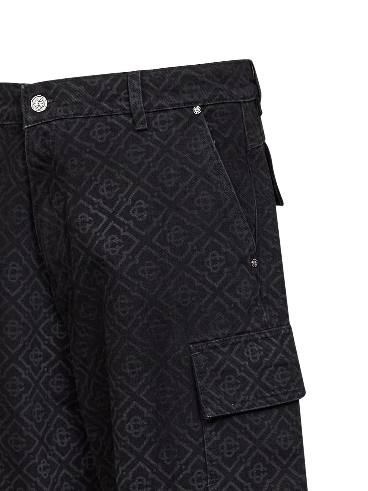 Black cotton denim Monogram cargo jeans