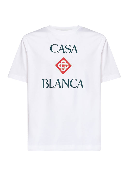 T-shirt Casablanca Diamond Logo in jersey di cotone bianco