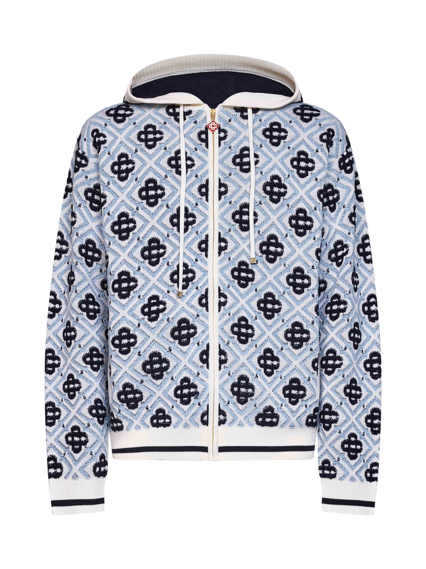 White and black wool CC Monogram zip-up hoodie