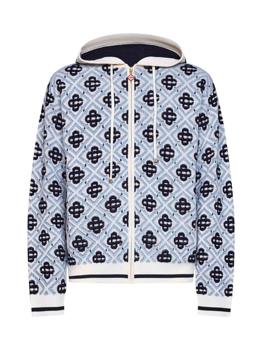 White and black wool CC Monogram zip-up hoodie