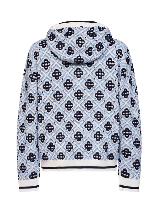 White and black wool CC Monogram zip-up hoodie