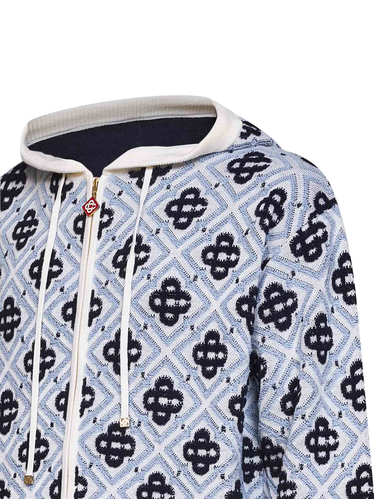 White and black wool CC Monogram zip-up hoodie