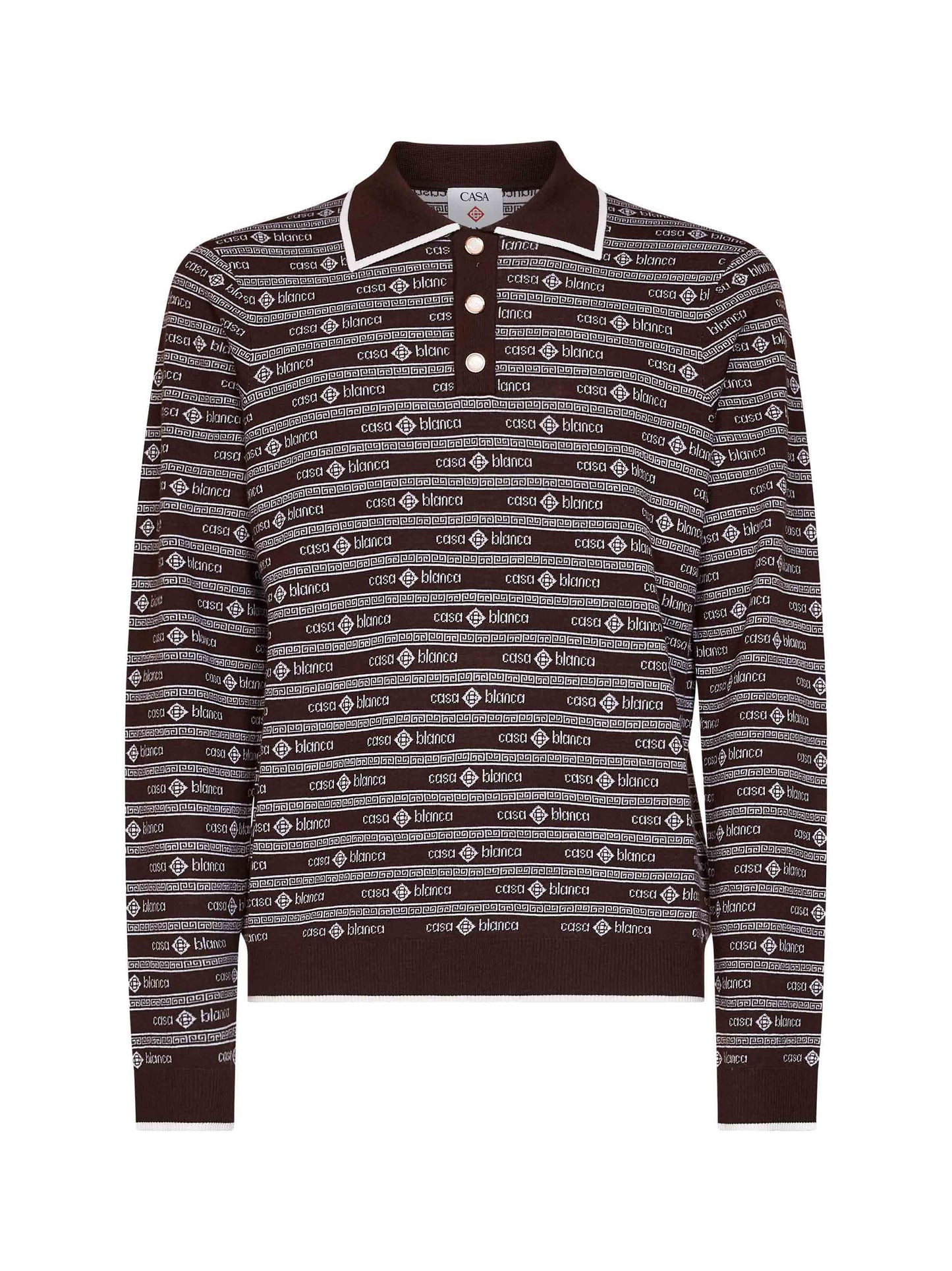 Dark brown wool knit Wordmark polo shirt