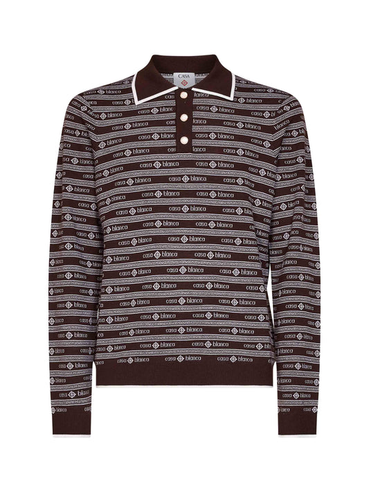 Polo Wordmark in maglia di lana marrone scuro