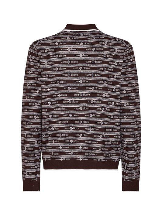 Polo Wordmark in maglia di lana marrone scuro