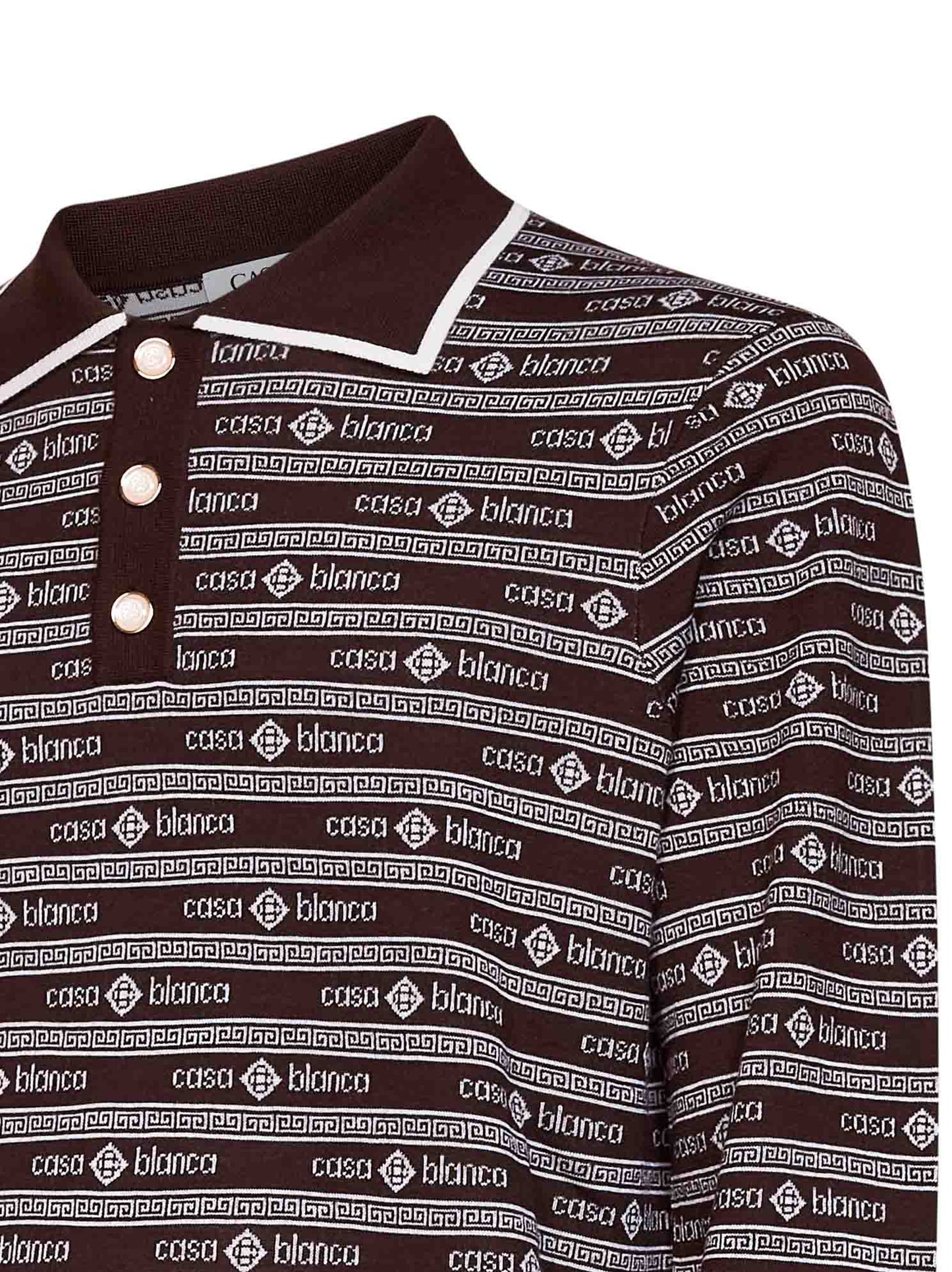 Dark brown wool knit Wordmark polo shirt