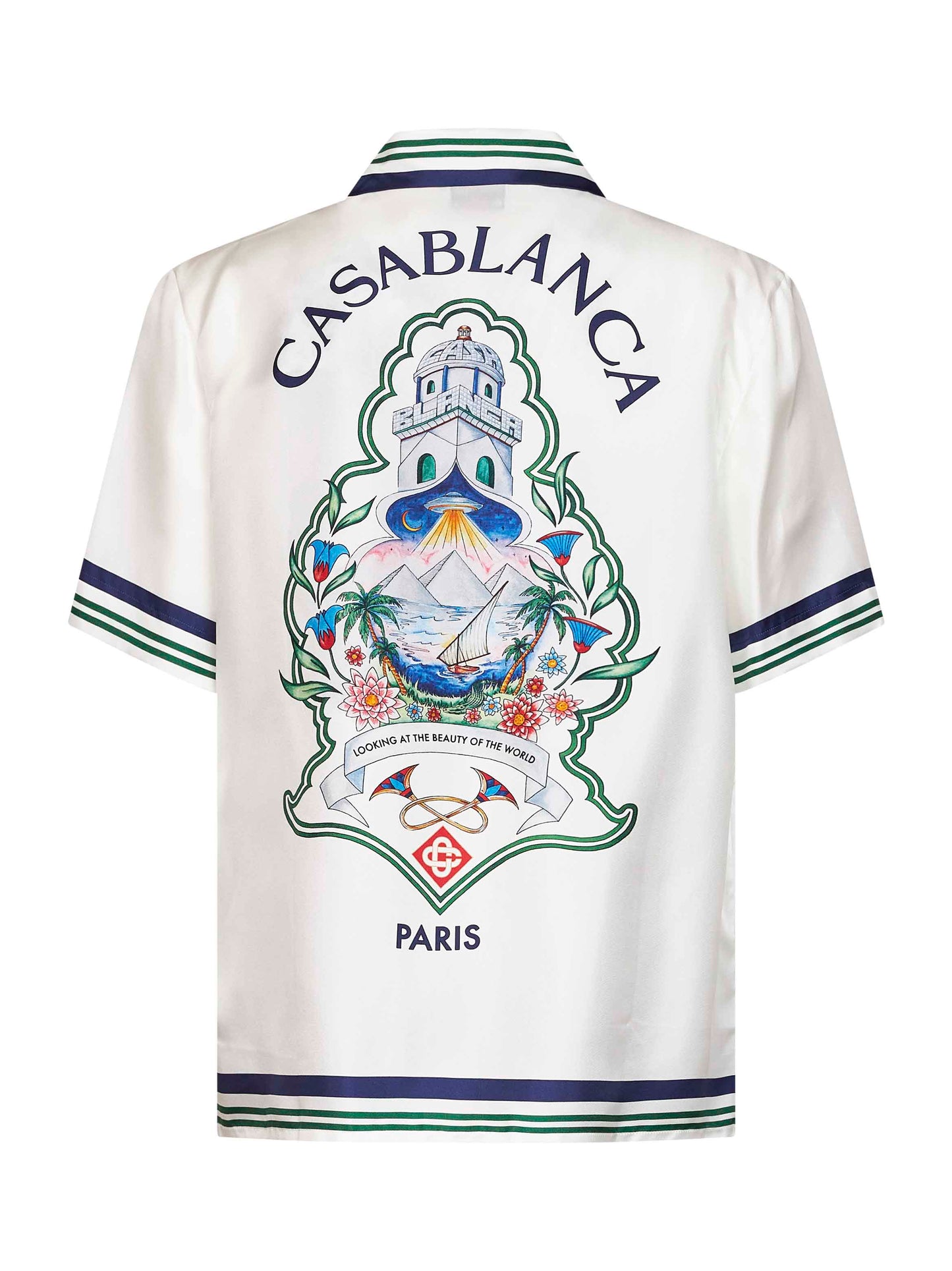 White silk Hotel Emblem short-sleeved shirt