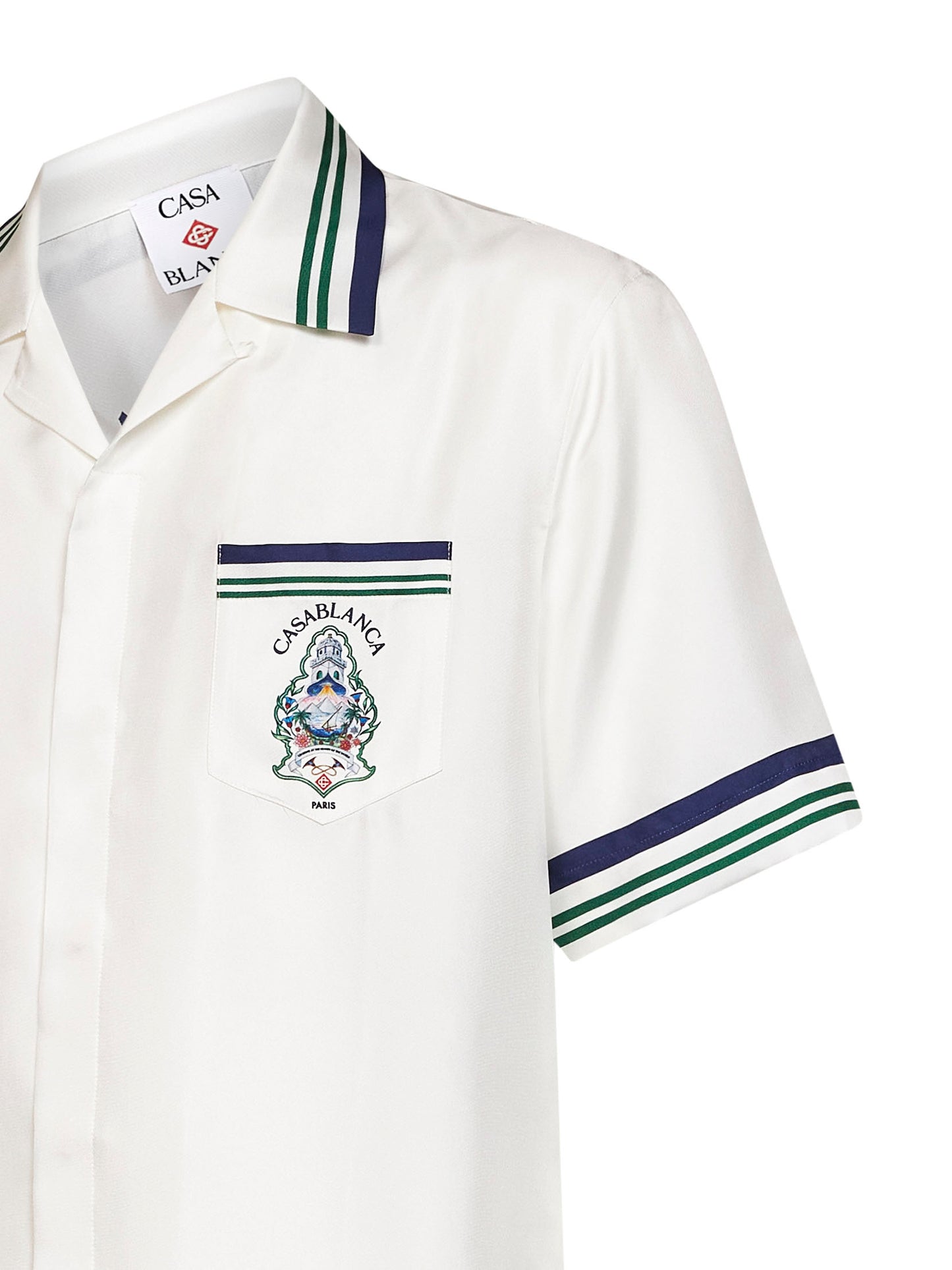 White silk Hotel Emblem short-sleeved shirt