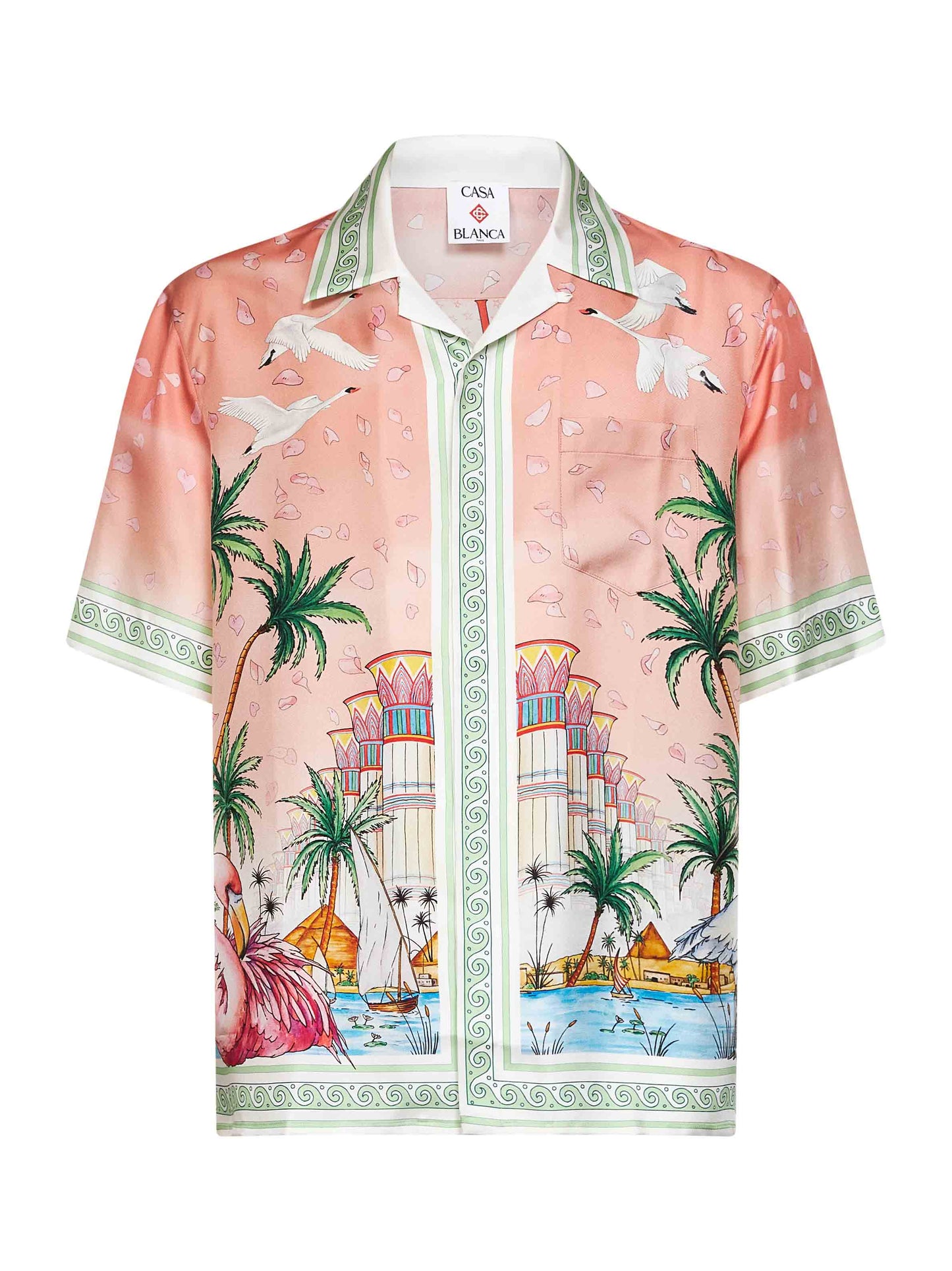 Pink printed silk Ethereal short-sleeved shirt