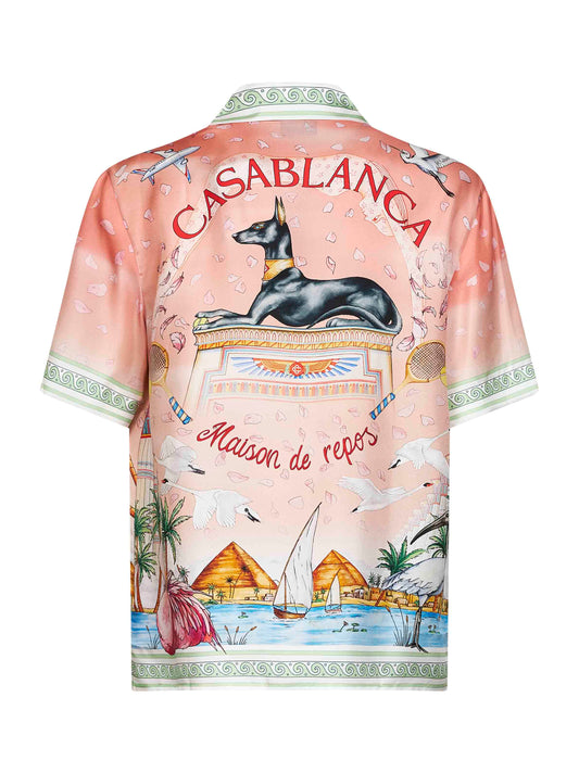 Pink printed silk Ethereal short-sleeved shirt