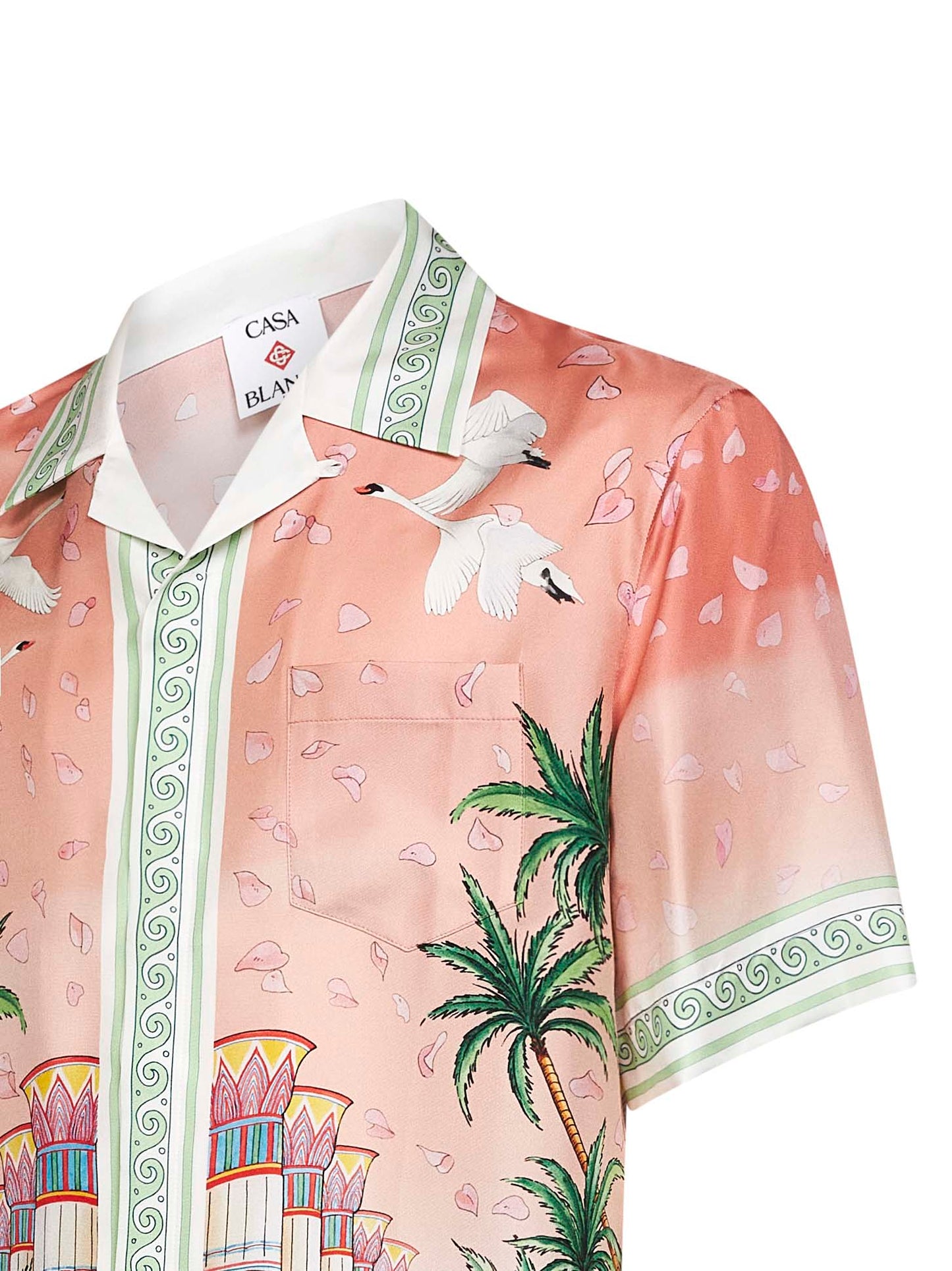 Pink printed silk Ethereal short-sleeved shirt