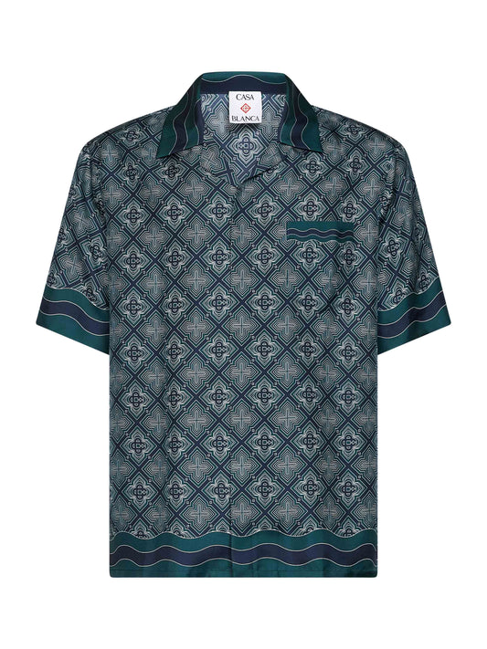 Green silk Radiating Monogram short-sleeved shirt