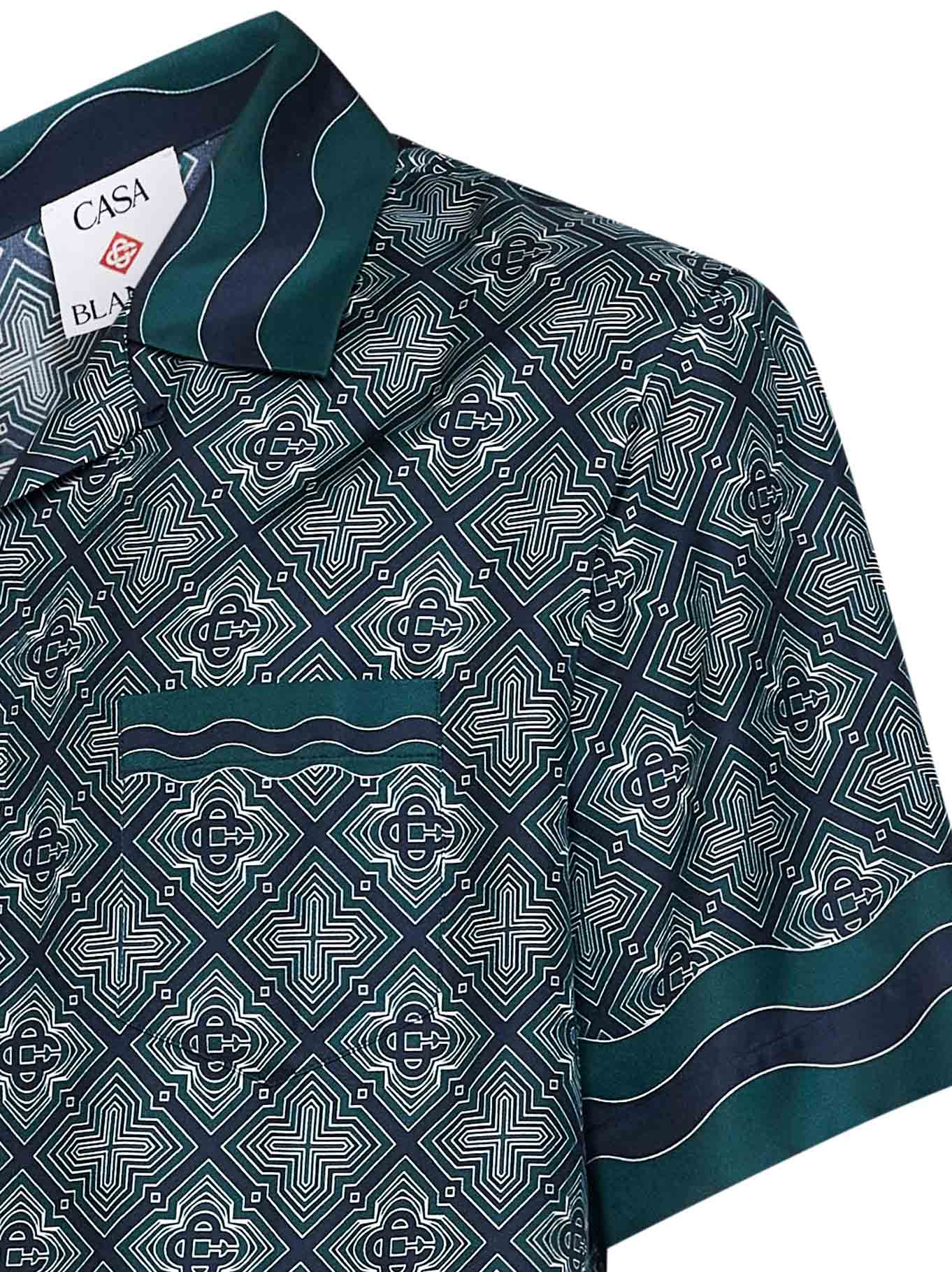 Green silk Radiating Monogram short-sleeved shirt