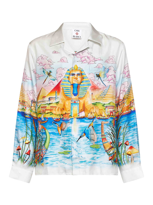 White printed silk Egypt As It Was shirt