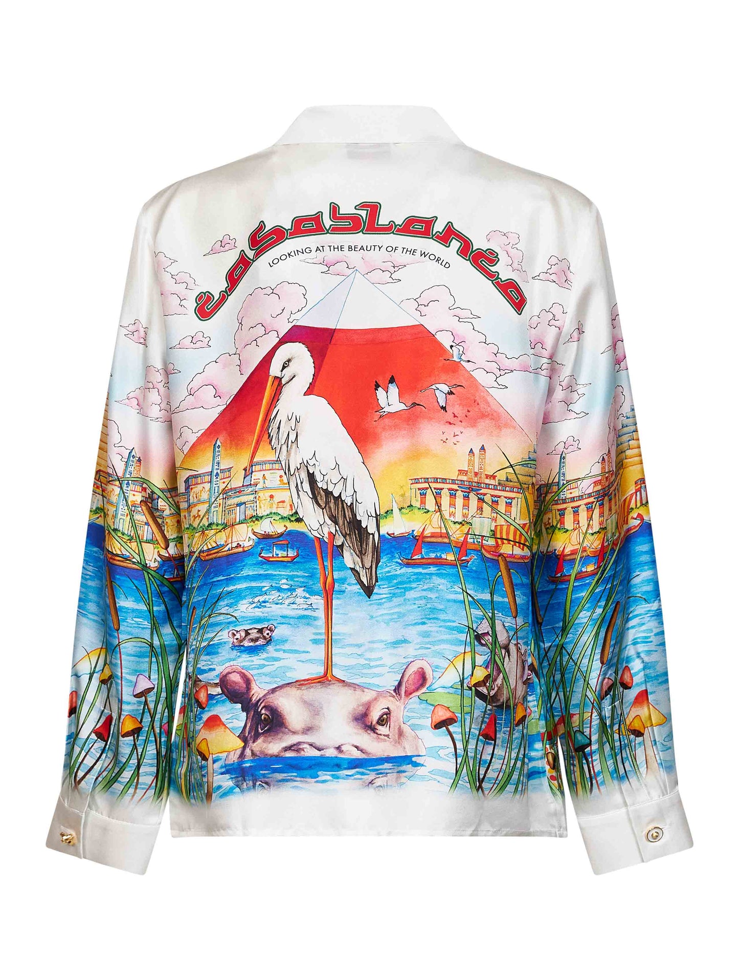 White printed silk Egypt As It Was shirt