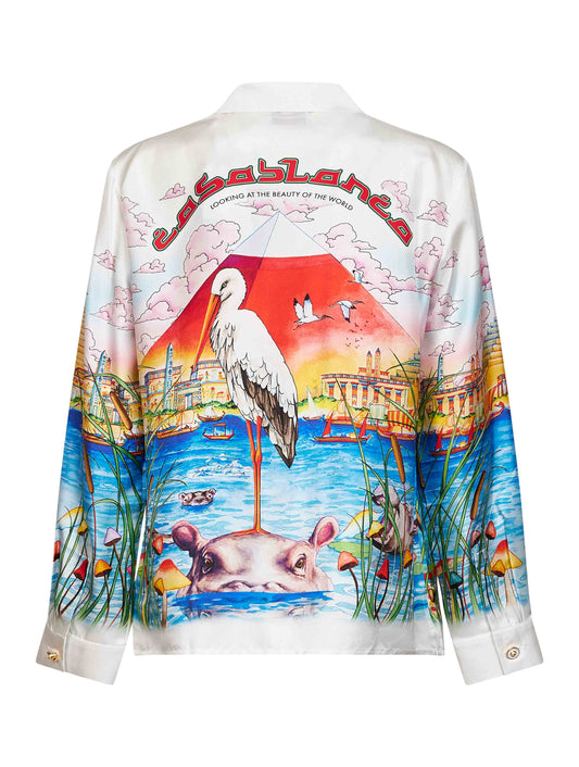 White printed silk Egypt As It Was shirt