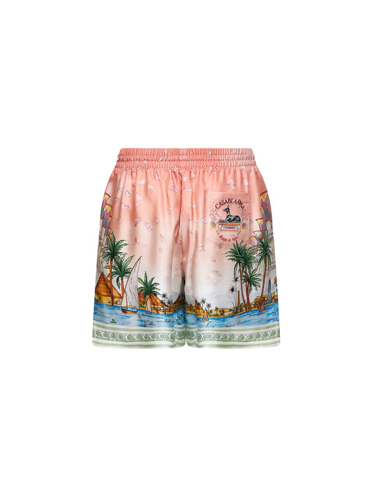 Pink printed silk Ethereal shorts