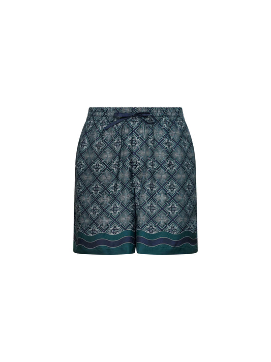 Green printed silk Radiating Monogram shorts