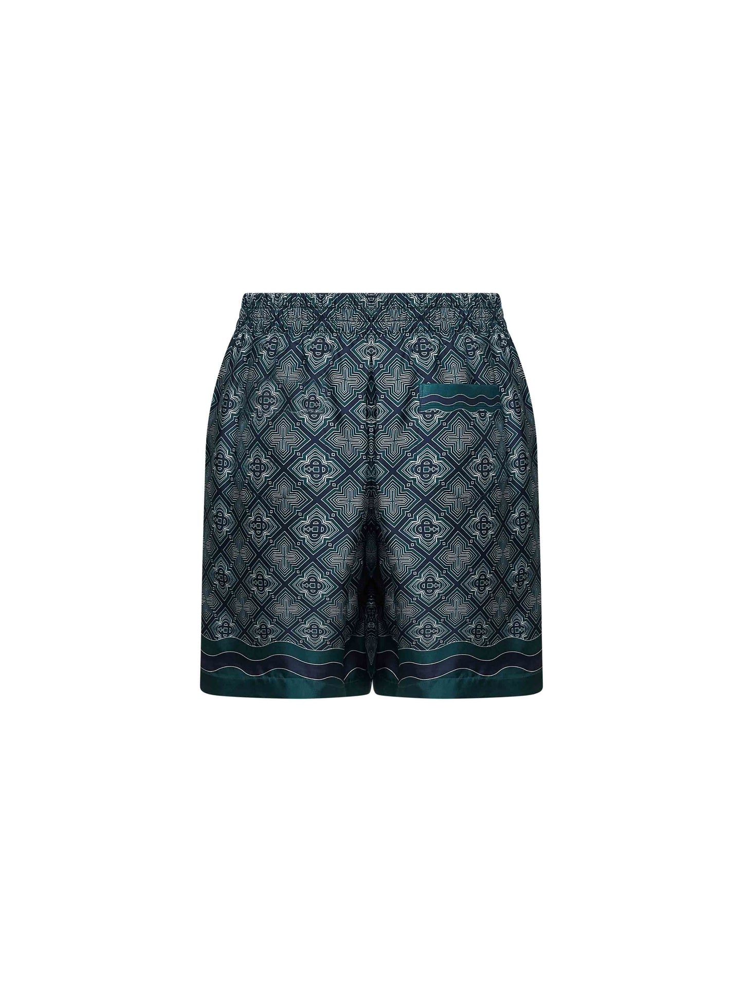 Shorts Radiating Monogram in seta stampata verde