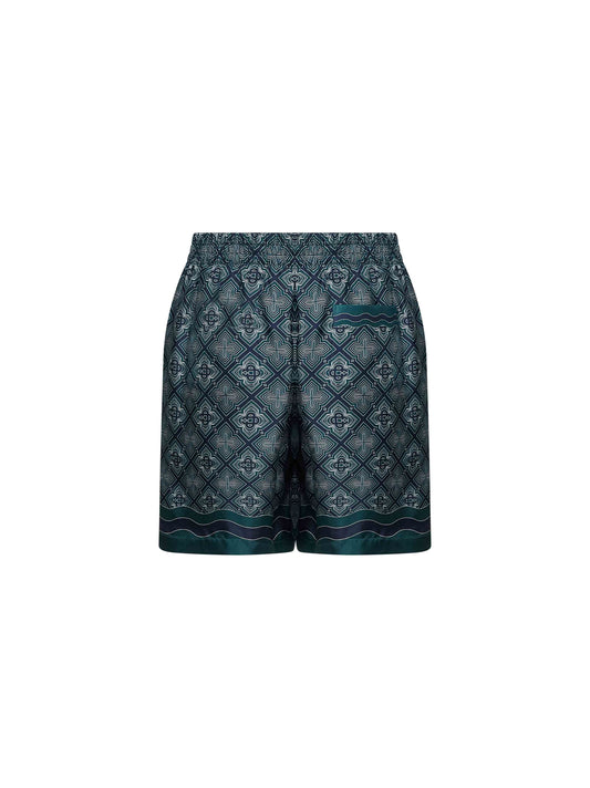 Green printed silk Radiating Monogram shorts
