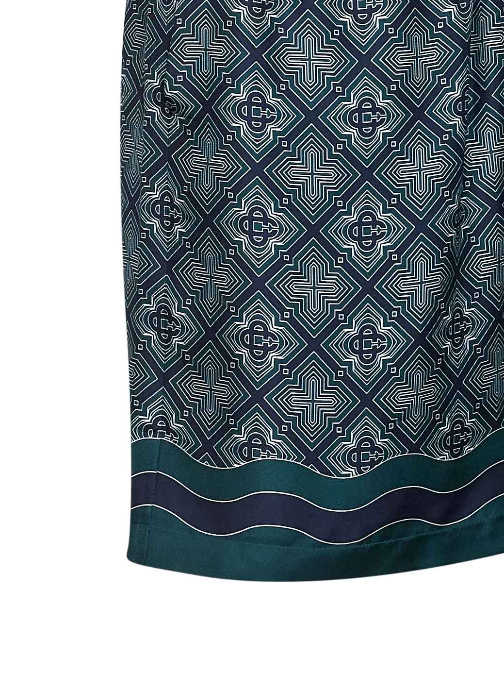 Shorts Radiating Monogram in seta stampata verde