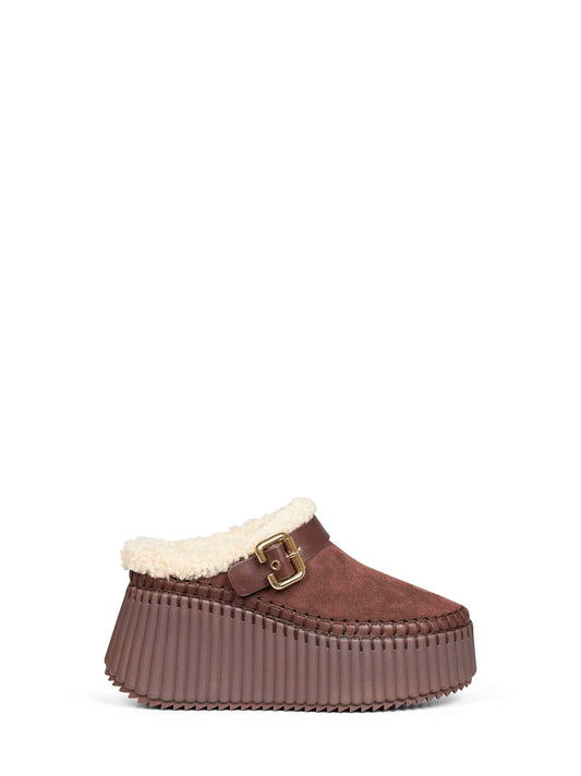 Sharp brown Nama wedge mules