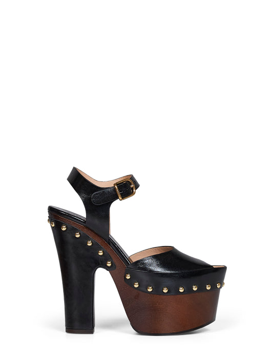 Black shiny calfskin leather Meret platform clogs