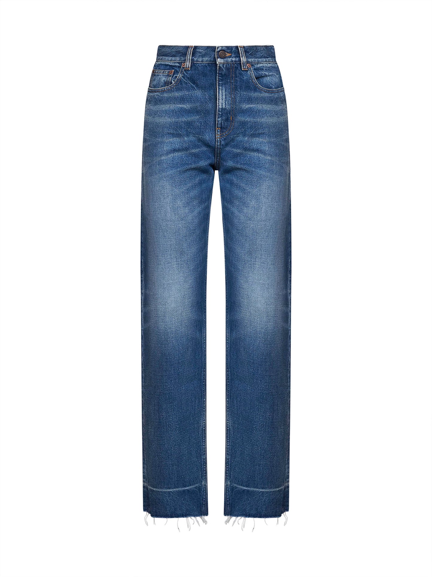 Jeans dritti a vita alta in denim cobalto scuro