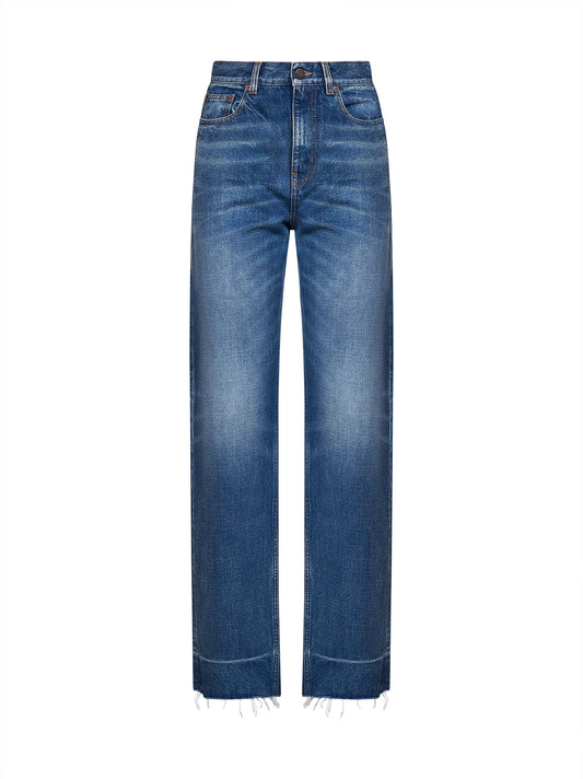 Dark cobalt denim high-rise straight-leg jeans