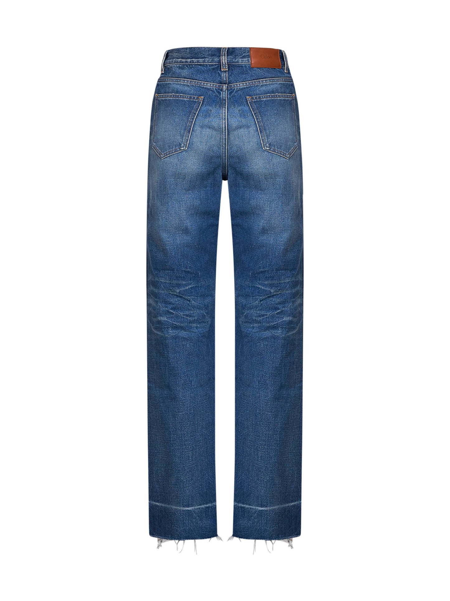 Jeans dritti a vita alta in denim cobalto scuro