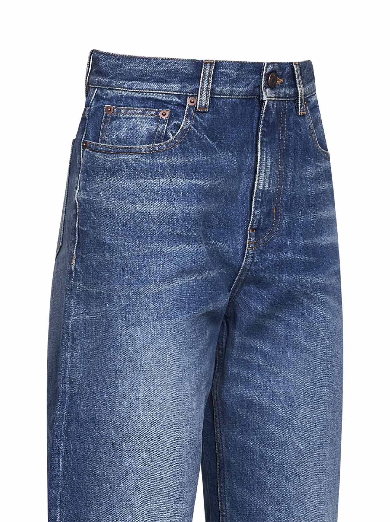 Jeans dritti a vita alta in denim cobalto scuro