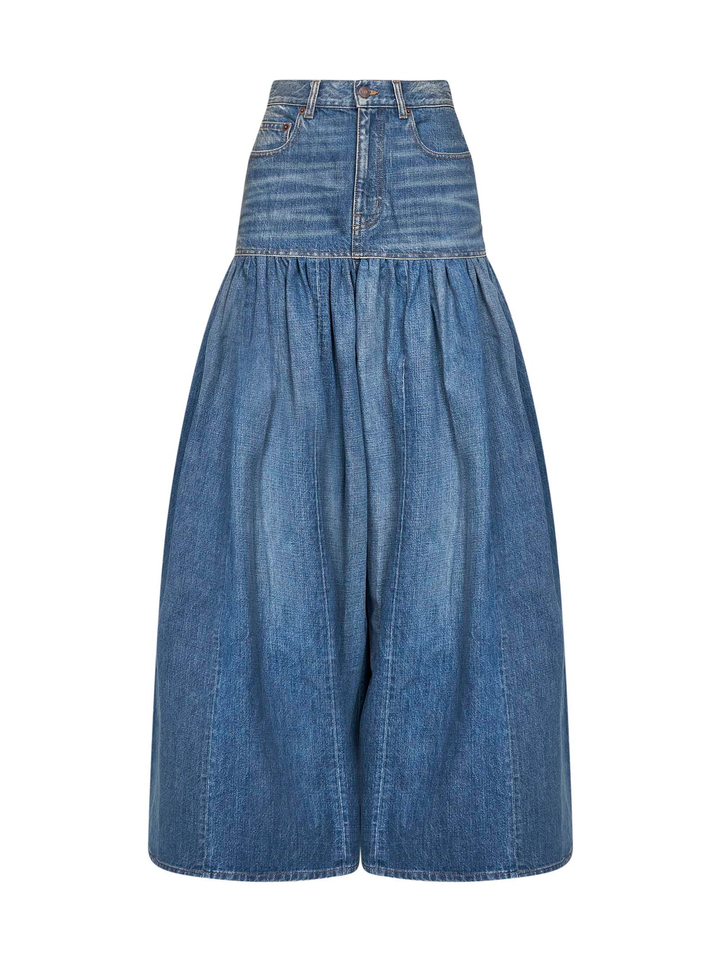 Jeans a palloncino a vita alta in denim blu